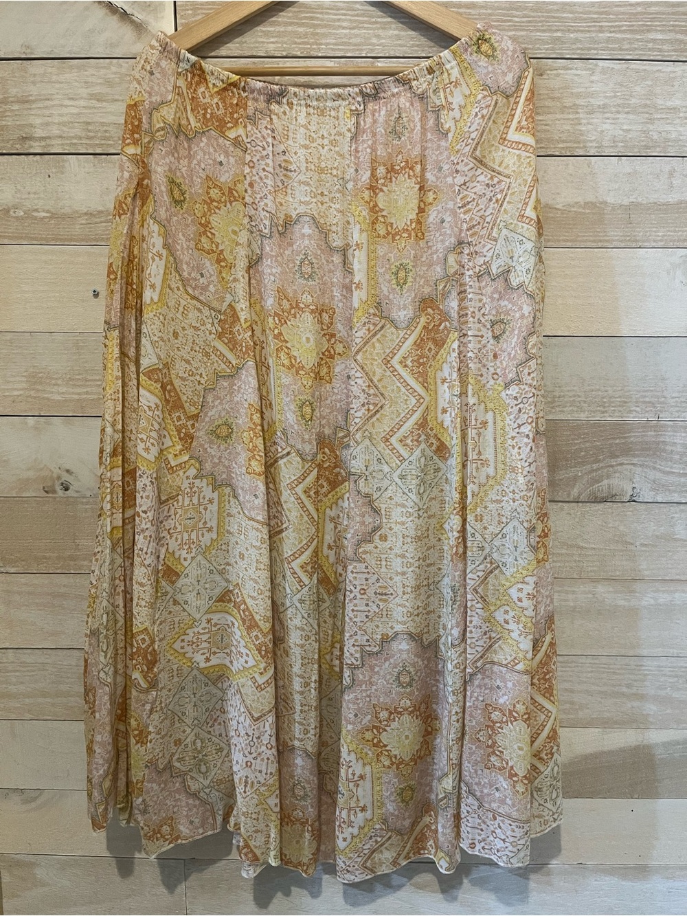 New Directions Boho Cream & Gold Paisley A-Line Midi Skirt